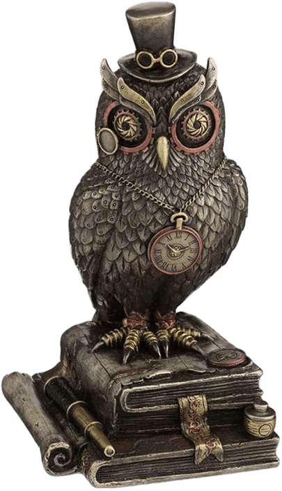 Veronese Design 8 1/8" Tall Steampunk Top Hat Owl Standing on Book Stacks